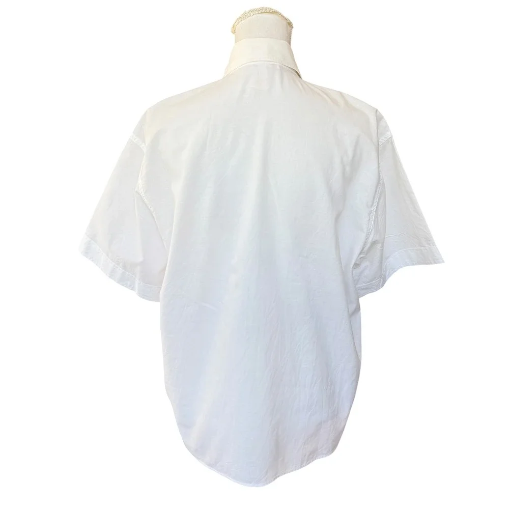 Vintage Gottex‎ White Short Sleeve Button Up Shirt Pocket Watch Embroidery L